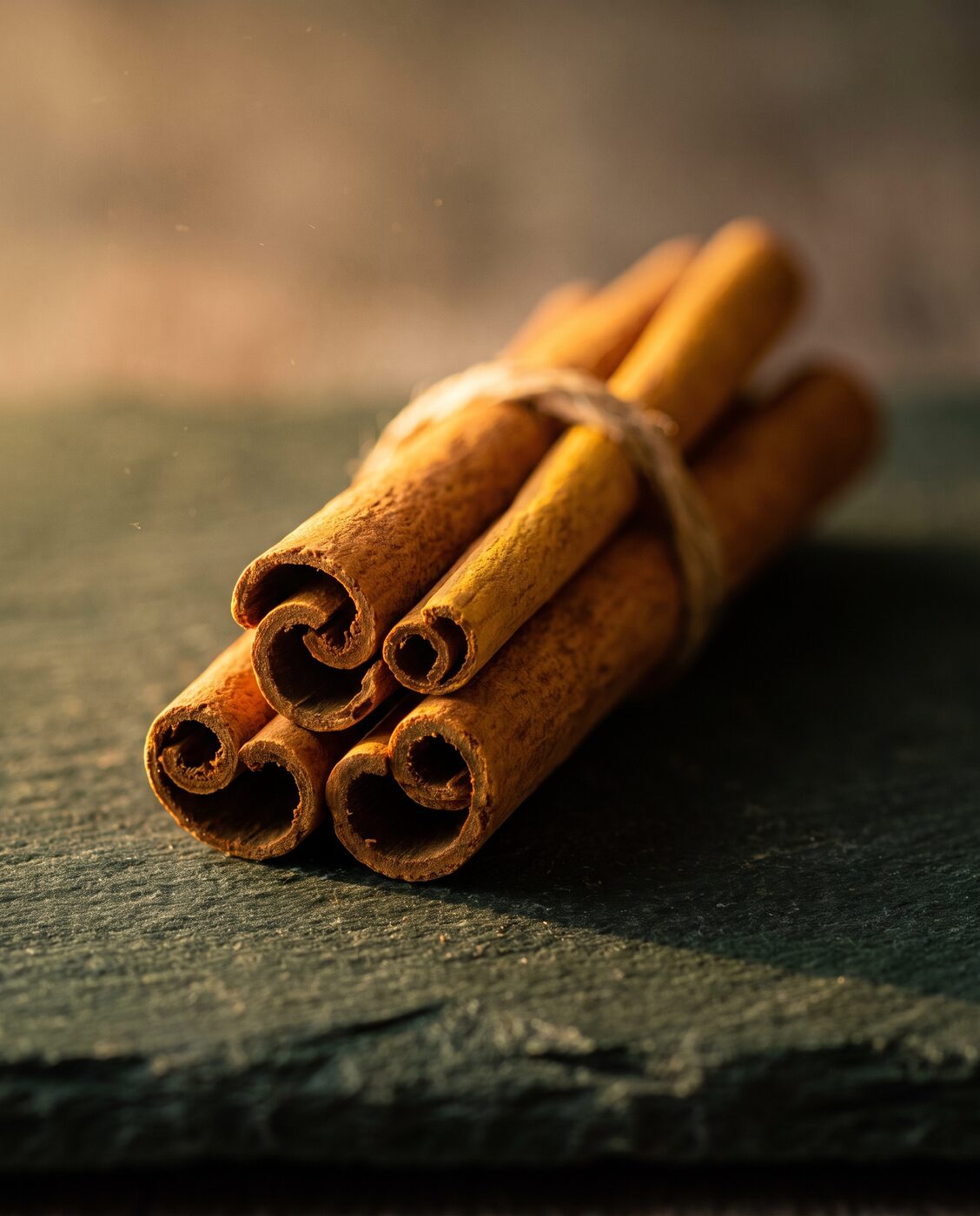Bundle of curled Ceylon true-cinnamon quills