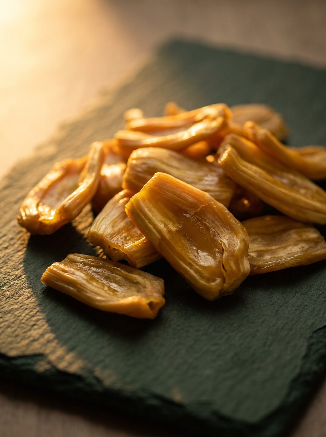 Golden dehydrated jackfruit pieces